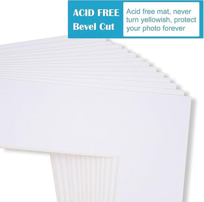 Egofine Pack of 10 White Mat Board Pre-Cut 8x10 Picture Mat for 5x7 Photo with White Core Bevel Cut Mattes Sets. Includes 10 High Premier Acid Free Mats & 10 Backing Board & 10 Clear Bags