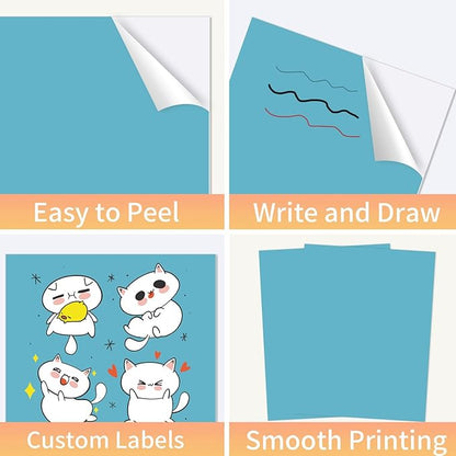 Printable Sticker Paper, 20 Sheets Lake Blue Printable Sticker Paper, Laser/Inkjet Printing- Matte, Letter Size (8.5" x 11")