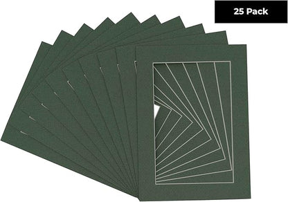 11x14 Mat for 8.5x11 Photo - Precut Hunter Green Picture Matboard for Frames Measuring 11 x 14 Inches - Bevel Cut Matte to Display Art Measuring 8.5 x 11 Inches - Acid Free Pack of 25 MATS