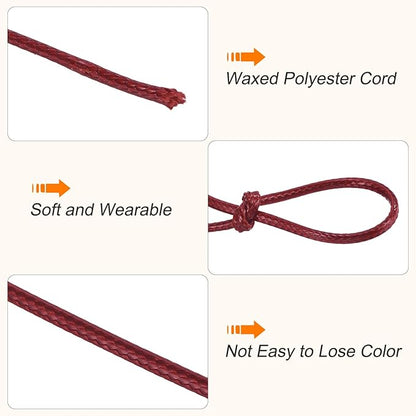 MECCANIXITY Waxed Cord 0.5mm Waxed Polyester Cord 175 Yard Wax String for Bracelet Making, Necklaces, Beading, Jewelry Making and DIY Crafts(Dark Red)