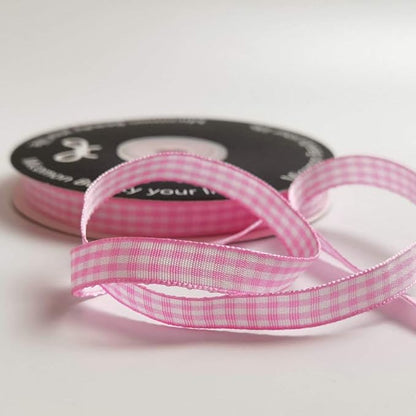 Pink Gingham Plaid Checked Ribbon 25 Yards Each Roll 100% Polyester (3/8",Pink)
