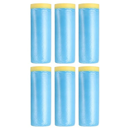 uxcell Pre-Taped Masking Film, 3.6ft x 66ft Plastic Paint Drop Cloth with Medium-Tack Painters Tape for Painting Spraying Protection Blue Film 6Pcs
