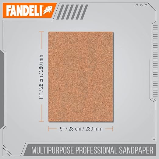 Fandeli 36027 220 Grit Multipurpose Sandpaper Sheets, 9" x 11", 25-Sheet