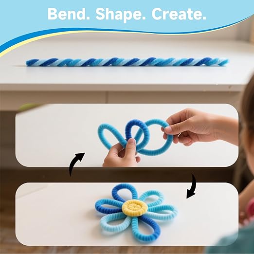Pipe Cleaners Craft 500PCS 5 Colors Blue Pipe Cleaners Bulk 30CM Limpia Pipas para Manualidades Fuzzy Wire Chenille Stems for Arts Crafts and Creative DIY Projects Decorations