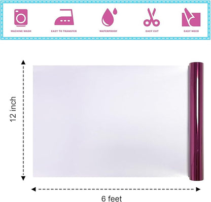 ROFISUESheet MetallicFoil HeatTransferVinyl Metallic Rose, 12Inch*6Ft BundleChrome HTV VibrantColors for Stunning T-Shirt DesignsPerfect forDIY (Metallic Rose, 12Inch*6Ft)