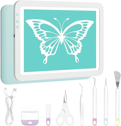 Rechargeable A4 Light Board with Weeding Tools Set and Accessories for Vinyl,Bawaslom Ultra-Thin & Bright Light Pad for Vinyl Weeding with 3 Colors & 6-Level Brightness for Diamond Art,Tracing