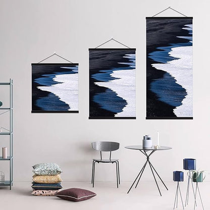 Ywlake Magnetic Poster Hanger, Poster Frame Wood Wooden Magnet Print Posters Dowel Scroll Hanger Hangers Hanging Kit for Walls Map Canvas Artwork (Black, 47"/120cm)