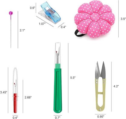 ICNOW Sewing Kit - 216 Pcs, 2 Magnetic Wrist Pincushions, 200 Straight Pins, 10 Clips, 2 Seam Rippers, 1 Scissor