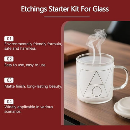 10oz Frosted Etch Starter Kit for Glass,Glassware Etching Kit Creates Permanent Etched Patterns,Art Mirrors Frosted Cream for Mirrors,Windows, Glass Etching Starter Medium for Intricate Designs