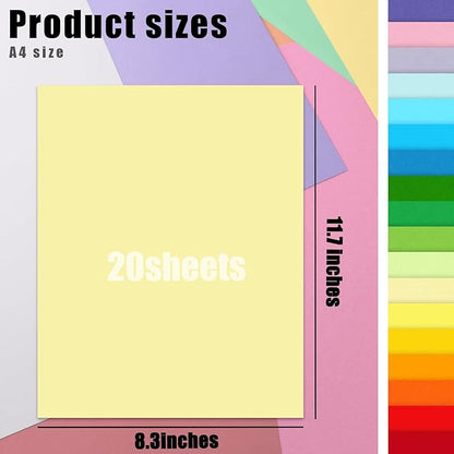 KOOGEL 20PCS Colored Paper, Including 10 Sheets 120gsm Construction paper & 10 Sheets 250gsm Assorted Color Cardstock, for Kids DIY Crafts, School Teaching Supplies