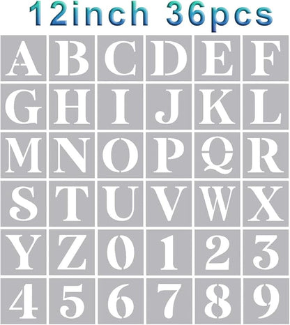 Letter Stencils 12 Inch,Alphabet Stencils for Painting on Wood Numbers Letters Stencil for Wall Drawing Templates for Arts Crafts Home Decor