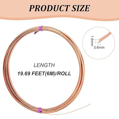 BENECREAT 19.6 Feet 22 Gauge Half Round Copper Wire, 1.6mm Wide Bare Copper Beading Wire Jewelery Making Wire for Earring Necklace Jewelry Making, Crafts Making Supplies