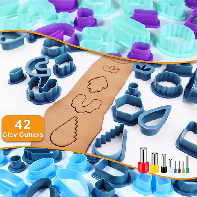 PTFJZ Polymer Clay Cutters for Earring Making - 160pcs Clay Tools Set with Earrings Accessories, 42+8pcs Different Shape Plastic Clay Cutters (Style B- Green+Purple)