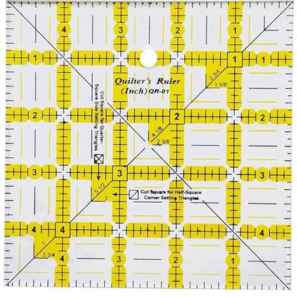 HONEYSEW Quilting Templates Acrylic Sewing Ruler with Non-Slip Rings for Quilting and Sewing Fabric Cutting Angles Rectangle Ruler (5"x5")