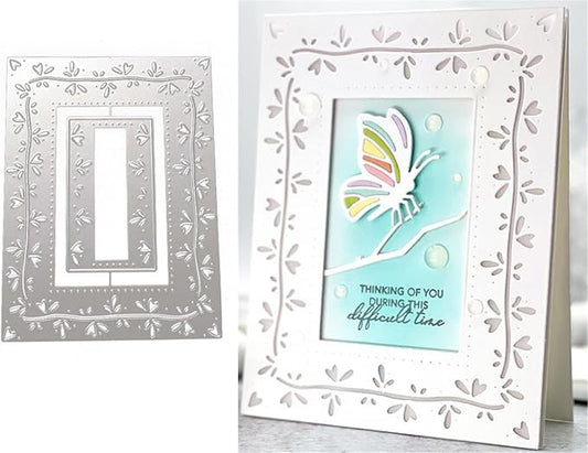 Cutting Dies Metal Stencils Scrapbooking Tools Flowers Lace Frame DIY Embossing Template for Paper Card Making Album Arts Crafts Supplies (Rectangle Love line frame-13.8x10.5cm)