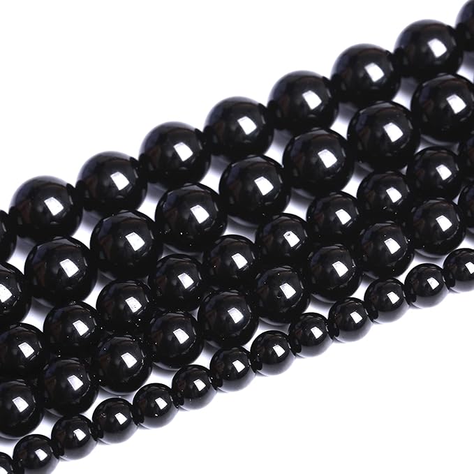 4mm 186pcs Natural Black Agates Onyx Stone Beads Smooth Round Loose Spacer Beads for Jewelry Making DIY Bracelets 32" 2 Strands