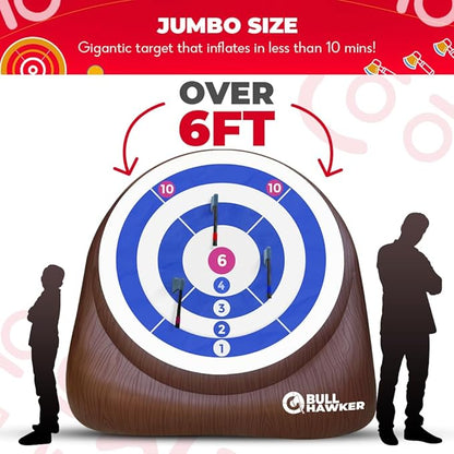 Swooc Games® - Bull Hawker™ | Giant Axe Darts (Over 6ft Tall) w/ 15+ Games | Axe Throwing Game for Backyard w/Air Pump | Outdoor Games for Adults and Family | Carnival Games | Throwing Axe Yard Games