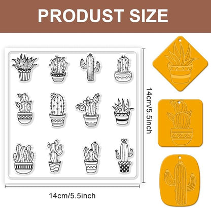 CHGCRAFT Polymer Clay Texture Sheet Cactus Clear Clay Texture Mat Silicone Molding Pattern Pad for Making Earrings Jewelry, 5.5x5.5inch