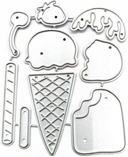 Cutting Dies Metal Stencils Scrapbooking Tools Flowers Lace Frame DIY Embossing Template for Paper Card Making Album Arts Crafts Supplies (Ice Cream-6.1x7.5cm)