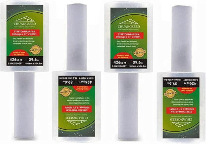 4-Pack Industrial Mini Clear Stretch Wrap Film 80 Gauge 5.1" 1000ft for Pallet Wrap, Durable Self-Adhering Packing, Moving, Packaging, Heavy Duty Shrink Film Chuangseed