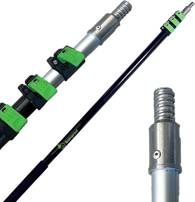 EVERSPROUT 7-to-24 Foot Telescopic Extension Pole (30 Foot Reach) | Heavy-Duty Sturdy Aluminum | Easy Flip-Tab Lock Mechanism | Twist-On Metal Tip Works for Squeegee, Duster, Paint Roller (Pole only)