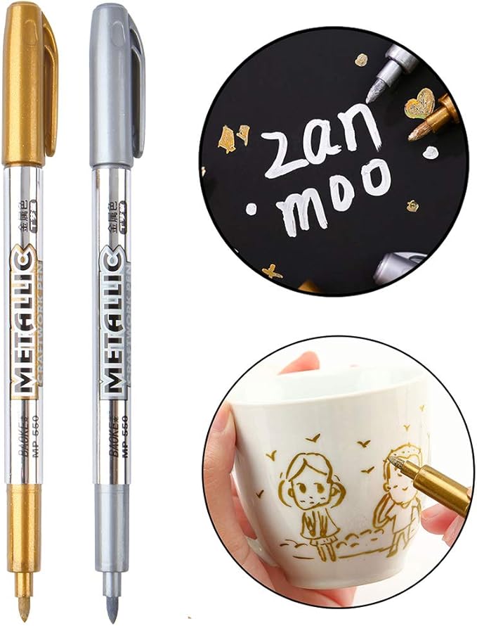 MYARTOOL Metallic Marker Pens, Silver Metallic Permanent Markers for Artist Illustration, Crafts, Gift Card Making, Scrapbooking, Fabric, DIY Photo Album, Value Set of 8