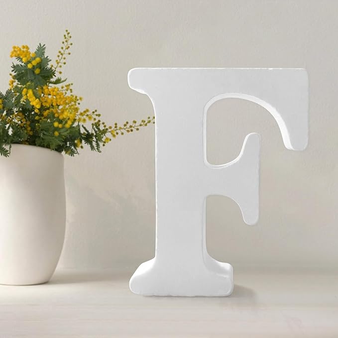 Wood Letters 4.3 Inch, White Unfinished Wood Letters for Graft, Wooden Letters for Wall Decor, Standing Letters for Bedroom, Home, Birthday, Party, DIY Graft (F)