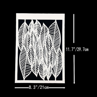 TIAMECH 6 Pcs A4 Reusable Geometric Stencils for Painting - Hollow Leaves & Abstract Curve Lines Texture Layering Templates, DIY Wall Art, Furniture, Scrapbook & Crafts