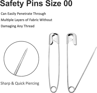 500 PCS 19mm Safety Pins - Heavy Duty Quilting Pins, Mini Size 00, Silver Metal for DIY Crafts, Jewelry Making, Baby Clothing