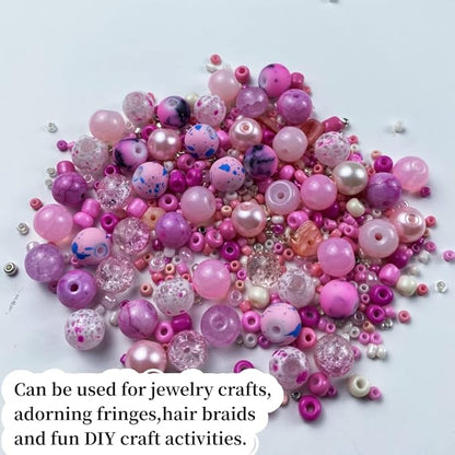 Assorted Glass Resin Beads Multi Size Colors Smooth Cracked Gravel Millet Spacer Beads for Bracelets Necklace Earring DIY Jewelry Making Craft(Pink Series)