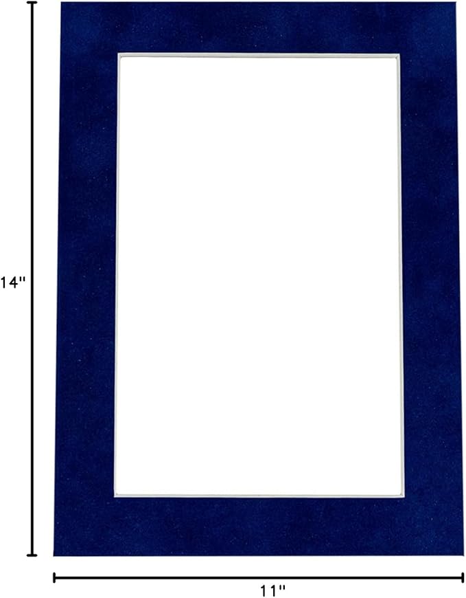 Pack of TEN 11x14 Mats Bevel Cut for 8.5x11 Photos - Acid Free Brooke Blue Suede Precut Matboards For Pictures, Photos, Framing - 4-ply Thickness