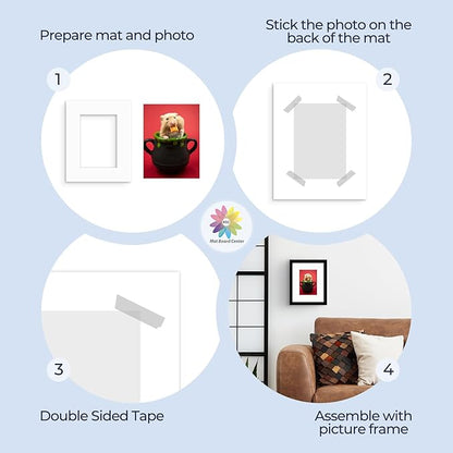 Mat Board Center, Pack of 50, 8x10 for 5x7 White Mats - Acid Free, 4-ply Thickness, White Core - for Pictures, Photos, Framing