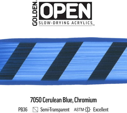 OPEN Slow-Drying Acrylics by GOLDEN, Cerulean Blue Chromium, 5 fl oz. tube, Professional Acrylic Paint, Semi-Transparent