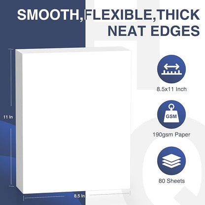 Cardstock 8.5 x 11 Inch 80 Sheets 190 gsm Heavyweight Card Stock Paper White Cardstock Printer Paper Perfect for Wedding Invitations, DIY Cards, Postcards, Photos, Art and Crafts