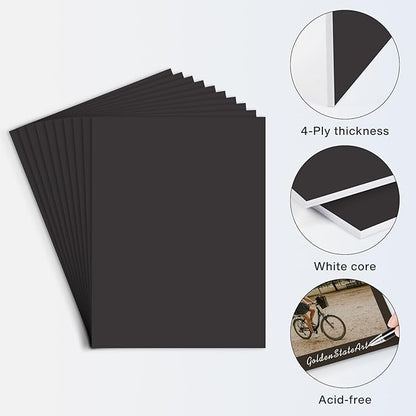 Golden State Art, 12x16 Uncut Photo Mat Matboard - Black Uncut Mats for DIY Projects, Presentation Boards, Art Crafts, Prints (50 Pack)
