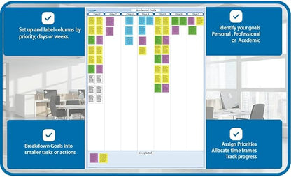 Sky Blue 7-Column Task, Goals & Objective Wall Vertical Organizer 48" x 32". Complete with Marker