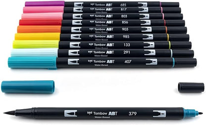 Tombow 56189 Dual Brush Pen Art Markers, Tropical, 10-Pack. Blendable, Brush and Fine Tip Markers