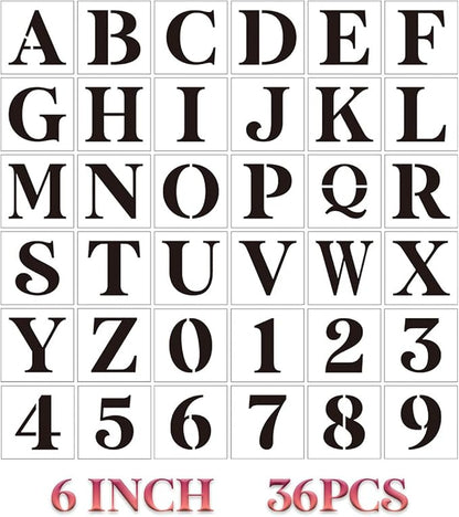 Wooden Letter Stencils - 6 Inch Alphabet & Number Stencils for Painting on Wood, Wall, Door, Porch
