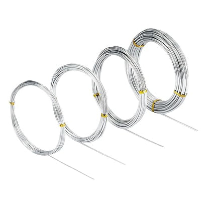 4 Pcs Aluminum Craft Wires, 3mm*10m, 2mm*5m, 1.5mm*5m, 1mm*5m, Bendable Craft Wire for Sculpting Armature DIY Jewelry Making (Silver)