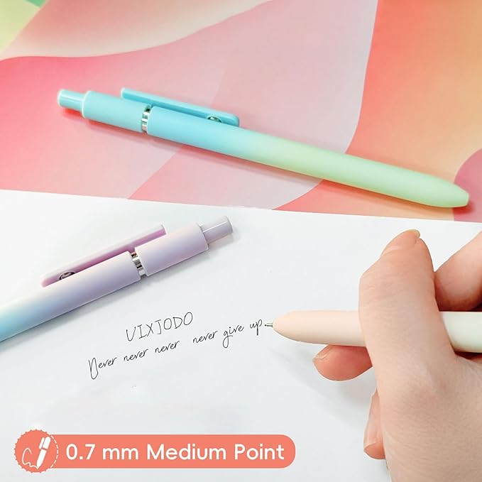 Gel Pens, 5 Pcs Black Ink Pens for Women, 0.7mm Medium Point Smooth Writing Pens with Silicone Grip, High-End Series Metal Clip Retractable Pens for Journaling Note Taking (5 Pcs Pastel)