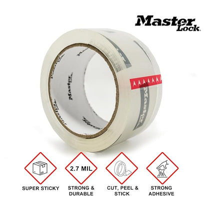 Master Lock Heavy Duty Packing Tape, 2 in x 55 yd, 2.7 Mil Thick Strong Shipping Tape, 6 Clear Tape Rolls