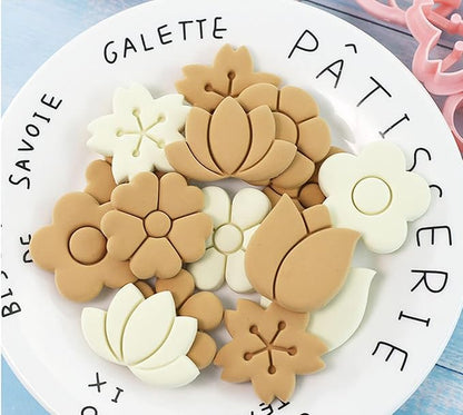 Flower Cookie Cutters Set, 3D Pressable Cookie Cutters Small Flower Biscuit Cutters Cake Baking Fondant Embosser Stamps Birthday Party DIY Cake Decorating Tools (flower)