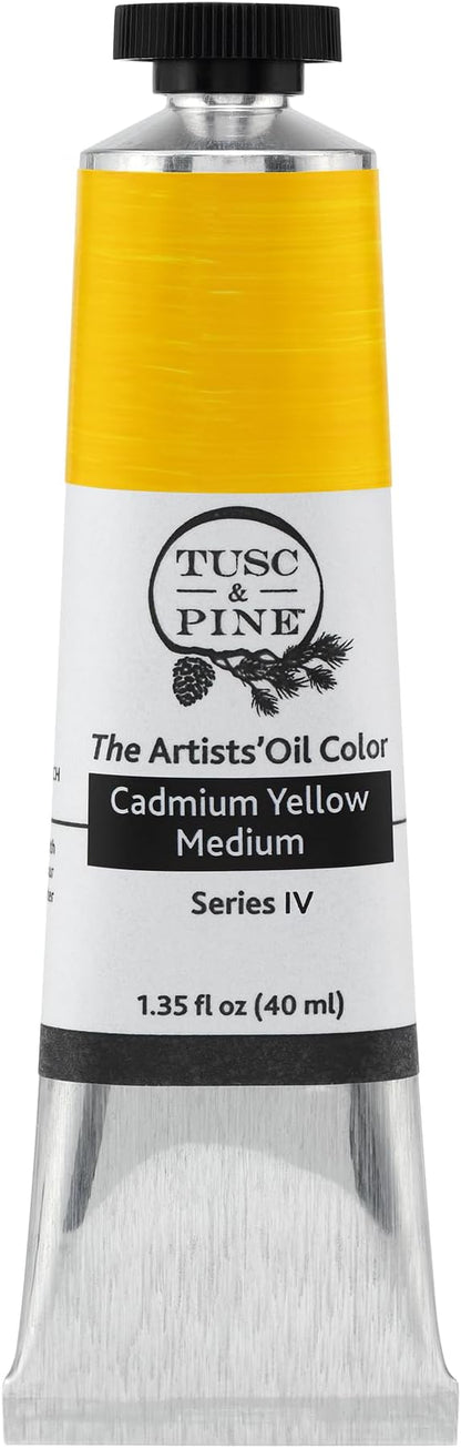 Tusc & Pine Artist Oil Paint - Cadmium Yellow Medium, 40 ml, Non-Yellowing, Rich & Creamy Consistency, Maximum Pigment Load, Small Batch Milled Oil Paints Made in the USA for Professional Artists