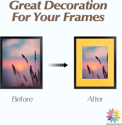 Mat Board Center, Pack of 10, 11x14 for 8x10 Deep Yellow Color Mats - Bevel Cut, Acid Free, 4-ply Thickness, White Core - for Pictures, Photos, Framing