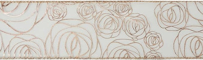 MEEDEE Floral Rose Wired 2.5 Inch Rose Gold Organza Sheer Ribbon, Wedding Bouquet Ribbon, 25 Yards Roll, Pink, For Crafts, Valentine Bow Making, Decor