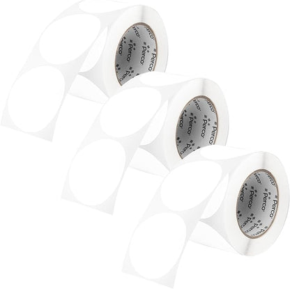 Perco White 3-Inch Round Circle Dot Sticker Labels - Multi-Roll Pack (3 Rolls, 500 Labels Each) - Permanent Adhesive, Vibrant Colors, Strong Hold - Perforated for Easy Use - Made in USA