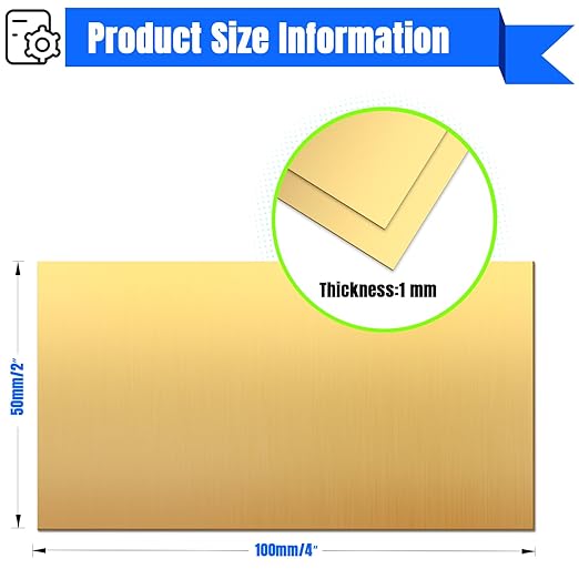 Brass Sheet,2" x 4"-18 Gauge(1mm) Thickness,99.9% Pure Brass Plates for DIY, Jewelry, Electrical, Repair, Industrial(2 Pac）