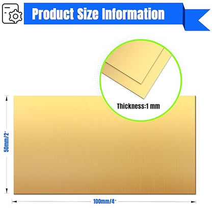 Brass Sheet,2" x 4"-18 Gauge(1mm) Thickness,99.9% Pure Brass Plates for DIY, Jewelry, Electrical, Repair, Industrial(2 Pac）