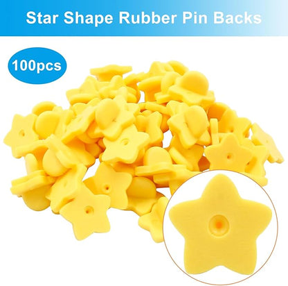 100 Pack Star Shape Rubber Pin Backs, Lapel Pin Backing Locking Pin Keepers, Brooch Holder for Uniform Badge Hat Tie（Yellow）