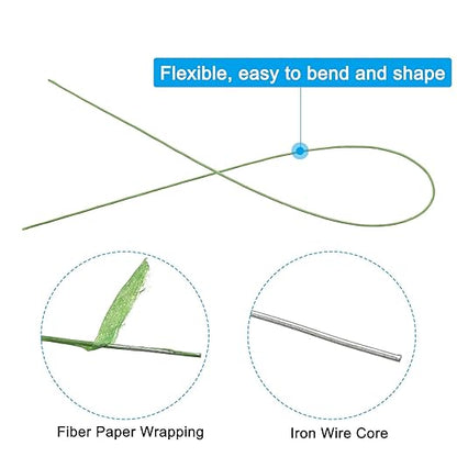 PATIKIL 22 Gauge 16" Floral Stem Wire, 100 Pcs Paper Wrapped Iron Artificial Flower Stem Accessories for DIY Bouquet Stem and Craft Decoration, Light Green